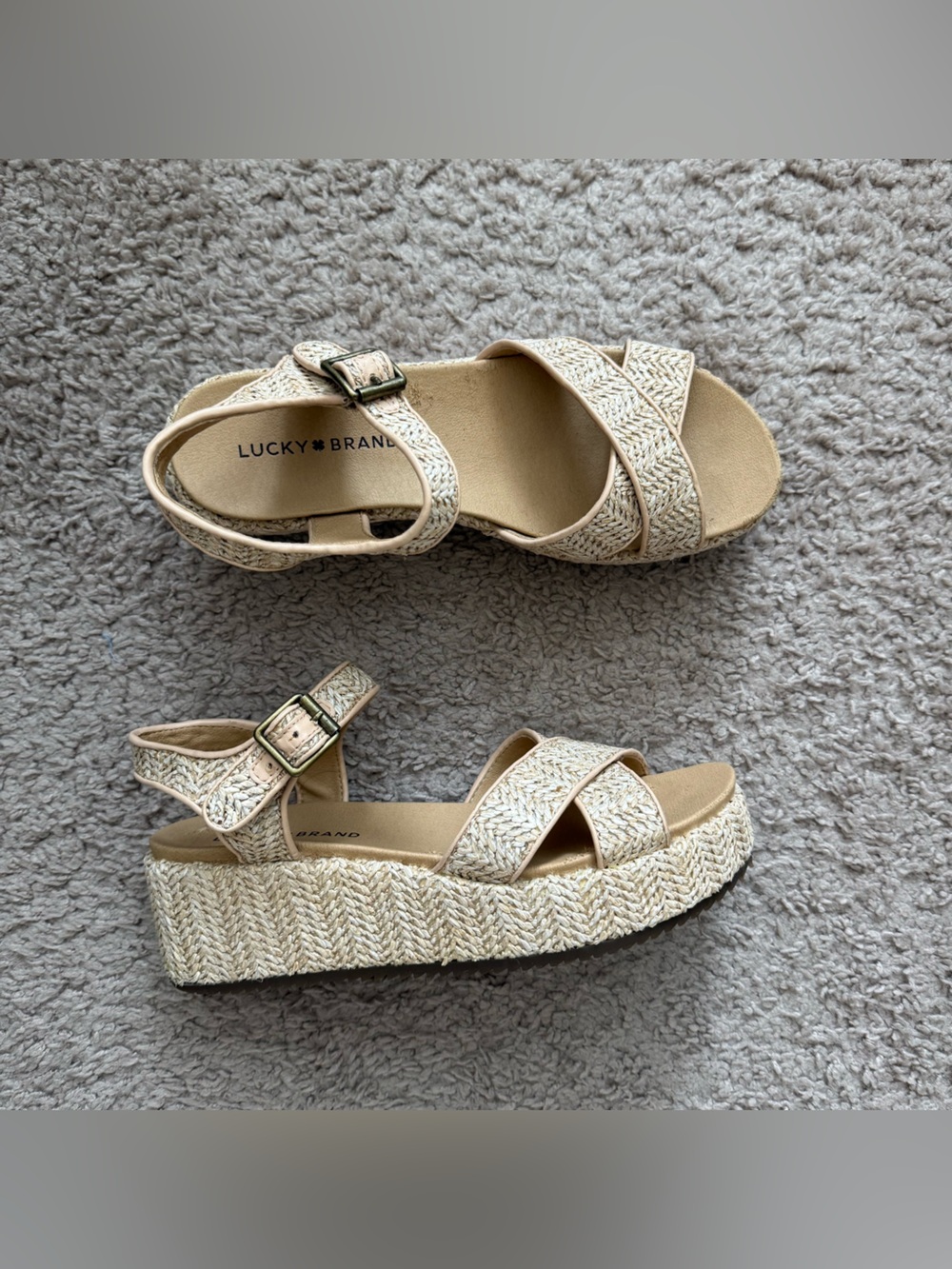 Lucky Brand Natural Woven Platform Buckle Sandals Size 7.5